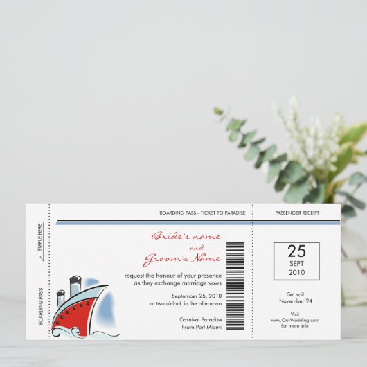 Uitnodigingen tot het inschepen van cruise Wedding (Staand voorkant)