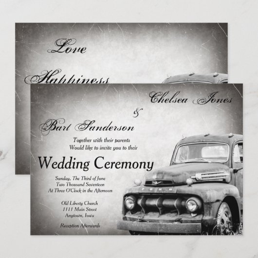 Uitnodigingen tot het Rustic Old Truck Wedding (Voorkant / Achterkant)
