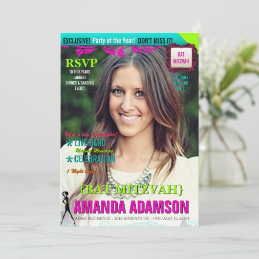 Uitnodigingen tot Hoesje van Trendy Bat Mitzvah Ma (Staand voorkant)