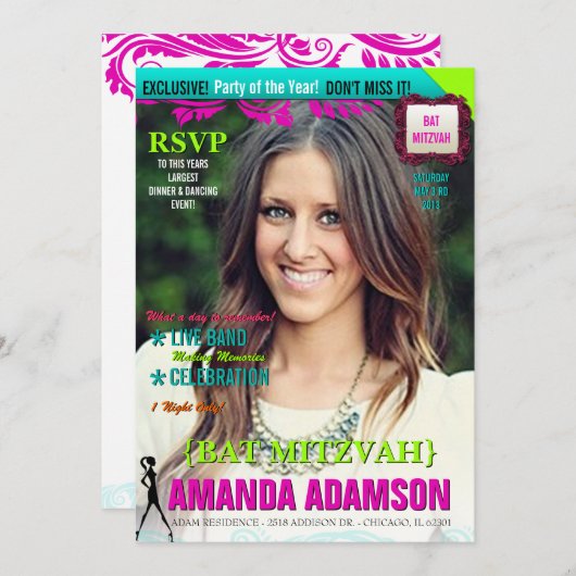 Uitnodigingen tot Hoesje van Trendy Bat Mitzvah Ma (Voorkant / Achterkant)