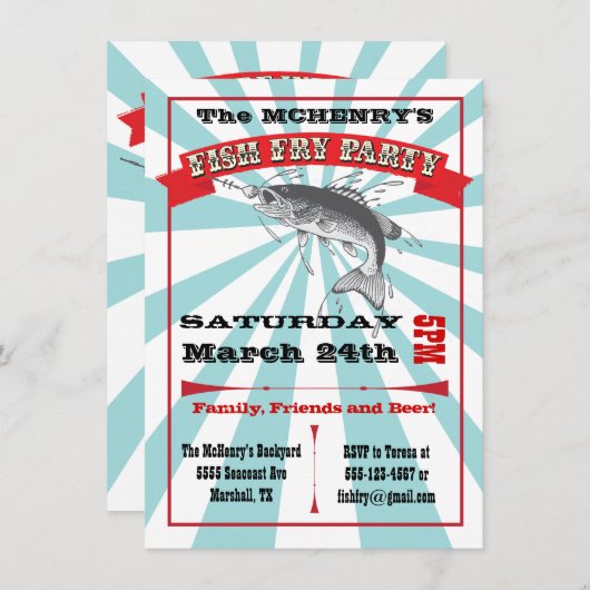 Uitnodigingen tot Poster van de vispartij (Voorkant / Achterkant)