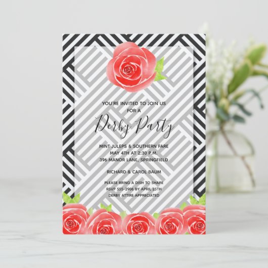 Uitnodigingen tot roodrozen van Derby Party (Staand voorkant)