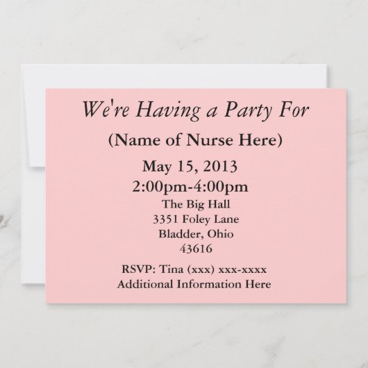 Uitnodigingen tot roze ziekenhuis voor verpleegkun (Achterkant)