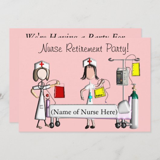 Uitnodigingen tot roze ziekenhuis voor verpleegkun (Voorkant / Achterkant)