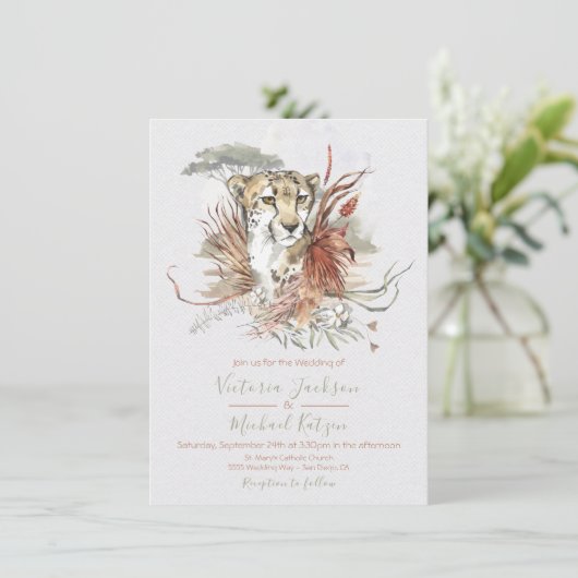 Uitnodigingen tot Tropisch Oerwoud Cheetah Weddens (Staand voorkant)