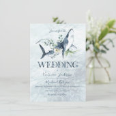 Uitnodigingen tot Tropische Ocean Shark Weddenscha (Staand voorkant)