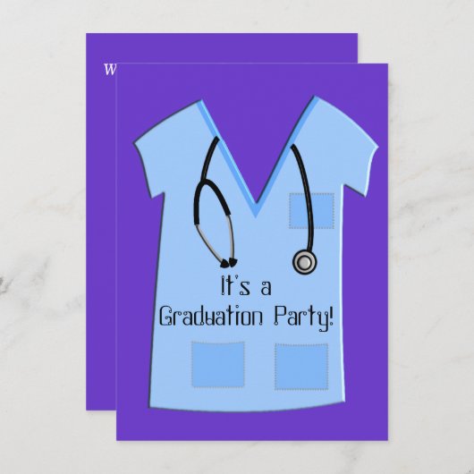 Uitnodigingen tot urse gradatie Blauwe Scrub Boven (Voorkant / Achterkant)