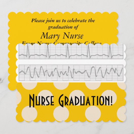 Uitnodigingen tot urse gradatie Gele pokadots (Voorkant / Achterkant)