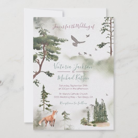 Uitnodigingen tot Waterverf Forest Wedding (Voorkant)