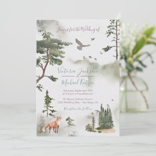 Uitnodigingen tot Waterverf Forest Wedding (Staand voorkant)