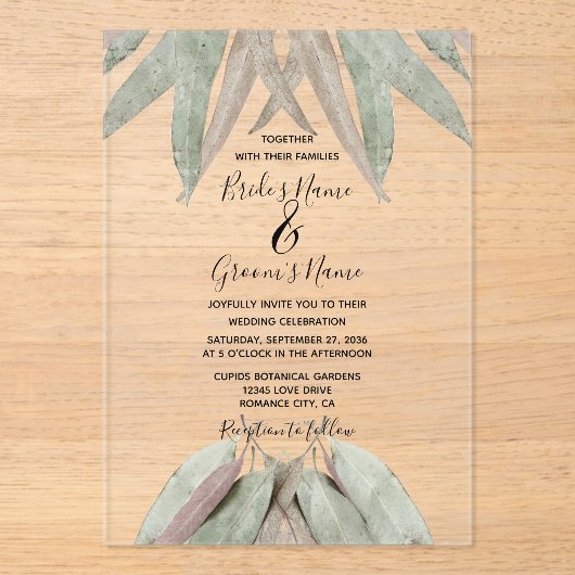 Uitnodigingen tot weduwschap met eucalyptus (Voorkant)