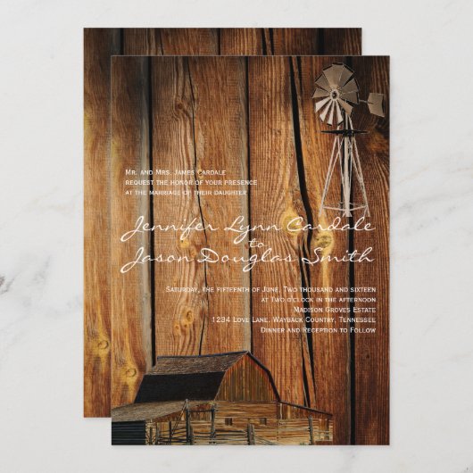 Uitnodigingen tot weduwschap met hout in het land (Voorkant / Achterkant)