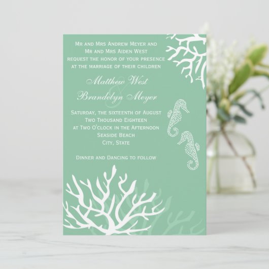 Uitnodigingen tot weduwschap met zeefoam Blue Cora (Staand voorkant)