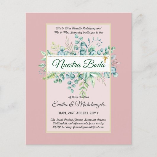 Uitnodigingen Trouwdag Roze Bloemige Trouwbudget Flyer (Voorkant)