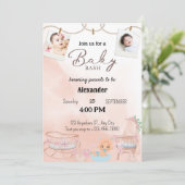 Uitnodigingen Tweeling Roze Luier Bash (Staand voorkant)