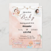 Uitnodigingen Tweeling Roze Luierfeest (Voorkant / Achterkant)