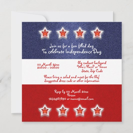 Uitnodigingen van 4 juli - aanpasbare sjabloon (Achterkant)
