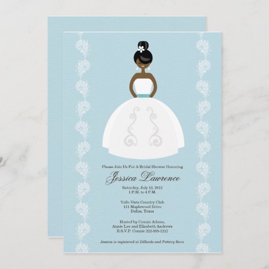 Uitnodigingen van Afrikaanse Amerikaanse  Bridal-d (Voorkant / Achterkant)