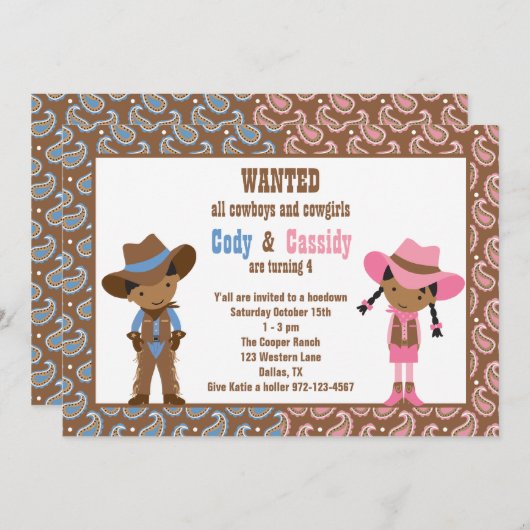 Uitnodigingen van Afrikaanse Amerikaanse cowboy en (Voorkant / Achterkant)