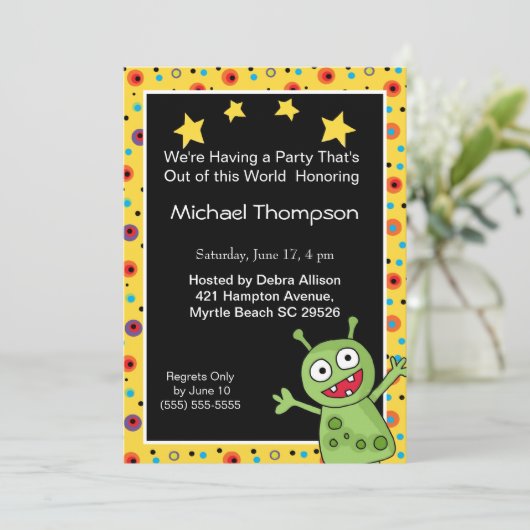 Uitnodigingen van Alien Birthday Party (Staand voorkant)