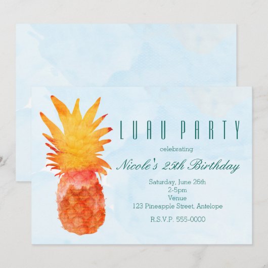 Uitnodigingen van ananas Waterverf Tropische Parti (Voorkant / Achterkant)