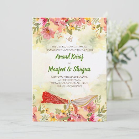 Uitnodigingen van Anand Karaj en Sikh-trouwkaarten (Staand voorkant)
