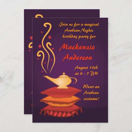 Uitnodigingen van Arabische Magic Lamp Party (Voorkant / Achterkant)