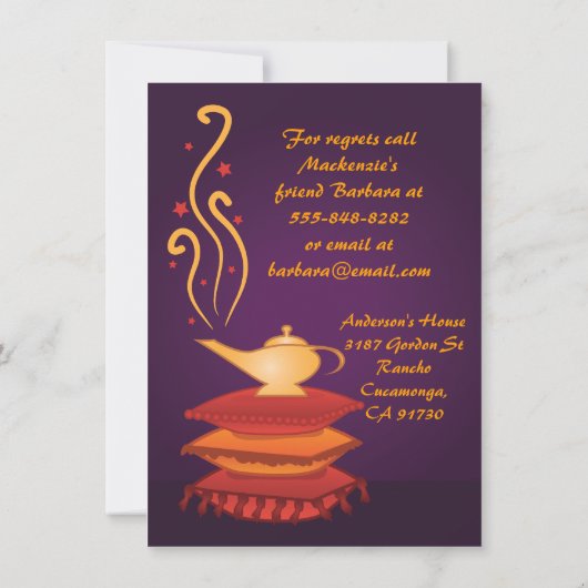 Uitnodigingen van Arabische Magic Lamp Party (Achterkant)