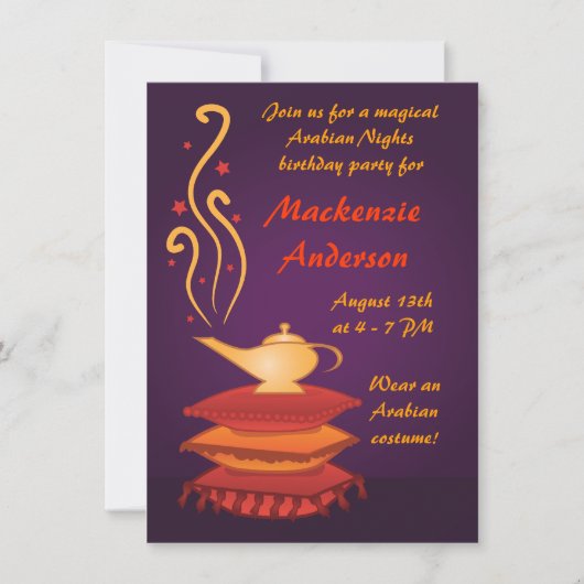 Uitnodigingen van Arabische Magic Lamp Party (Voorkant)