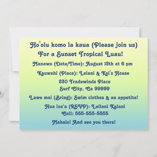  uitnodigingen van Balinese Batik Luau (Achterkant)