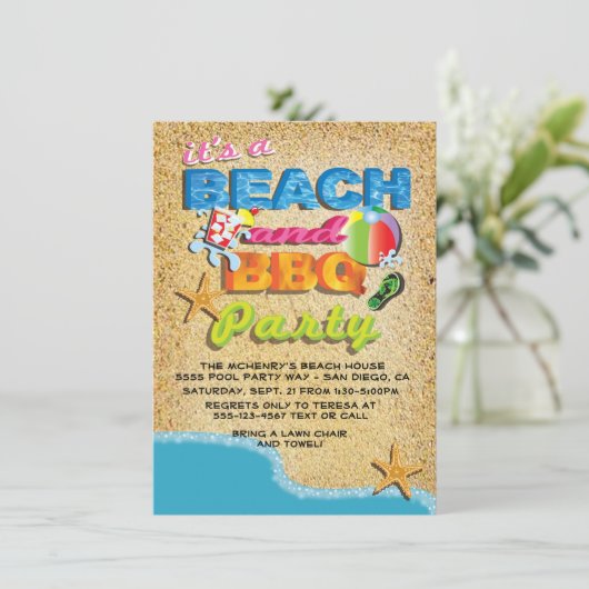 Uitnodigingen van Beach en BBQ (Staand voorkant)