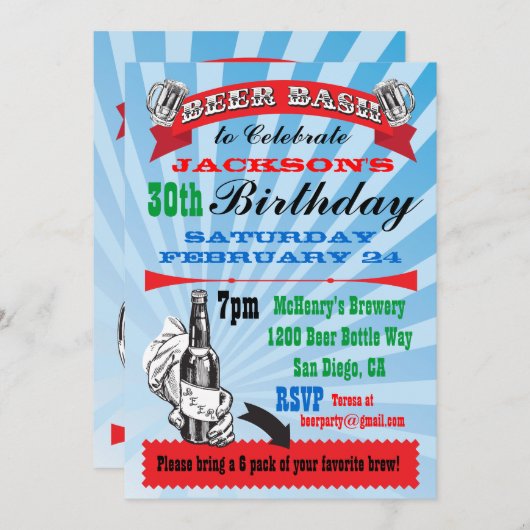 Uitnodigingen van Beer Bash Birthday Party (Voorkant / Achterkant)