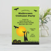 Uitnodigingen van Black Cat en Bats Halloween Part (Staand voorkant)
