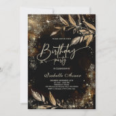 Uitnodigingen van Black Gold Floral Birthday Party (Voorkant)