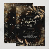 Uitnodigingen van Black Gold Floral Birthday Party (Voorkant / Achterkant)