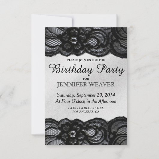 Uitnodigingen van Black Lace en Satin Birthday (Voorkant)