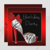 Uitnodigingen van Black Red Zebra Birthday Party (Voorkant / Achterkant)