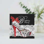 Uitnodigingen van Black Red Zebra Birthday Party (Staand voorkant)