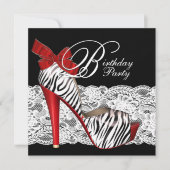 Uitnodigingen van Black Red Zebra Birthday Party (Voorkant)