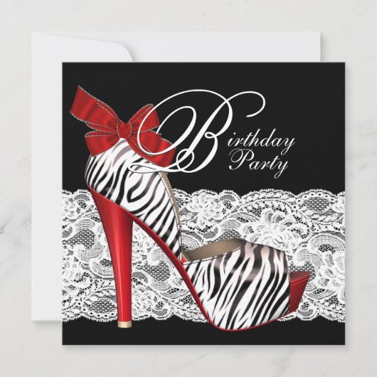 Uitnodigingen van Black Red Zebra Birthday Party (Voorkant)