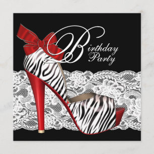 Uitnodigingen van Black Red Zebra Birthday Party