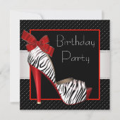 Uitnodigingen van Black Red Zebra Birthday Party (Voorkant)