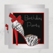 Uitnodigingen van Black Red Zebra Birthday Party (Voorkant / Achterkant)