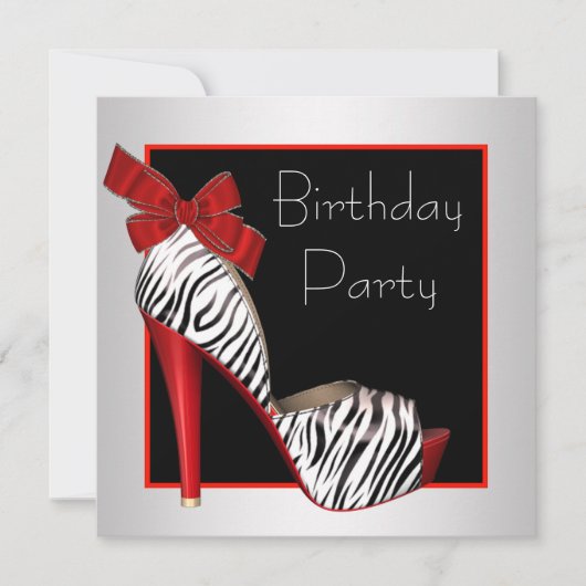 Uitnodigingen van Black Red Zebra Birthday Party (Voorkant)