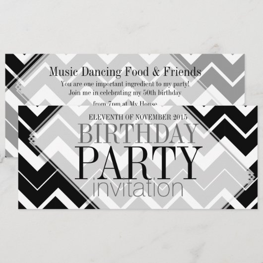 Uitnodigingen van Black White Chevron Stylish Part (Voorkant / Achterkant)