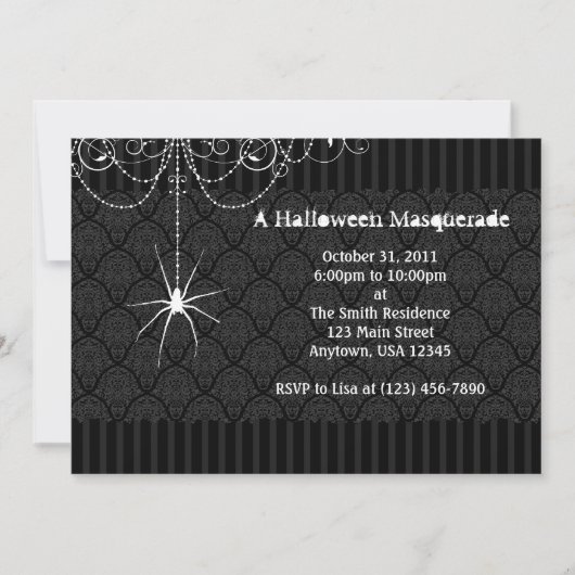 Uitnodigingen van Black & White Spider Damask Hall (Voorkant)
