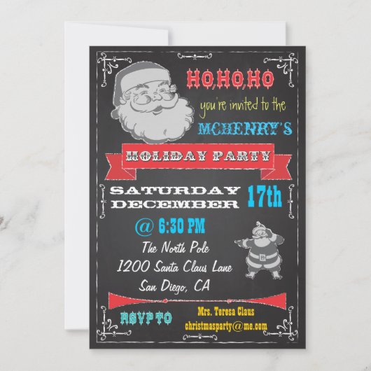 Uitnodigingen van Blackboard Retro Santa Holiday P (Voorkant)
