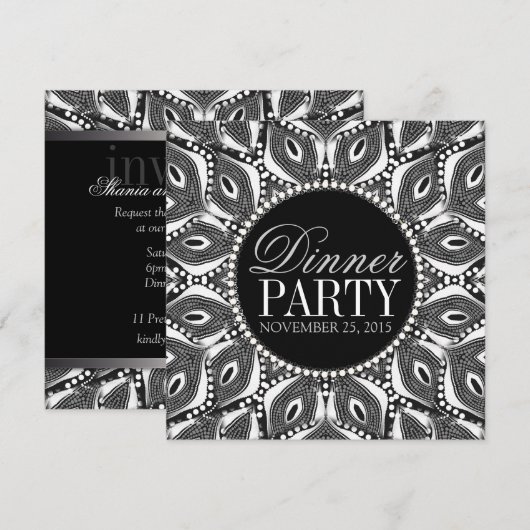 Uitnodigingen van BlackWhite Tribal Serpent Dinner (Voorkant / Achterkant)