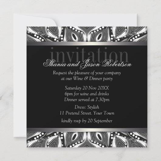 Uitnodigingen van BlackWhite Tribal Serpent Dinner (Achterkant)