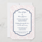 Uitnodigingen van Blush Blue Damask Engagement Par (Voorkant)